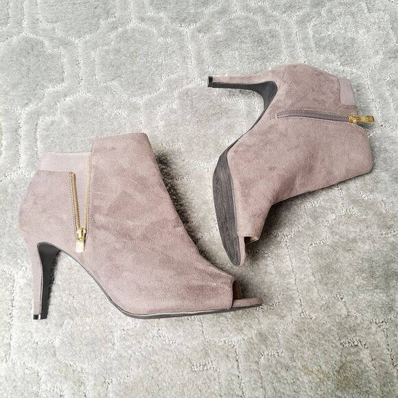 Liz Claiborne SOLSTICE Ankle Boots Womens Size 11M beigy gray peep toe heels - Picture 10 of 14